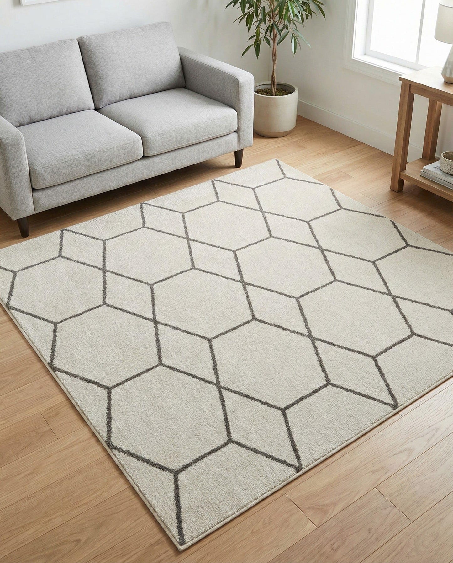 Rugs.com - Lattice Frieze Rug – 6 Ft Square Ivory Easy-Clean Rug – Modern Trellis Design for Living Rooms, Bedrooms, and Home Offices