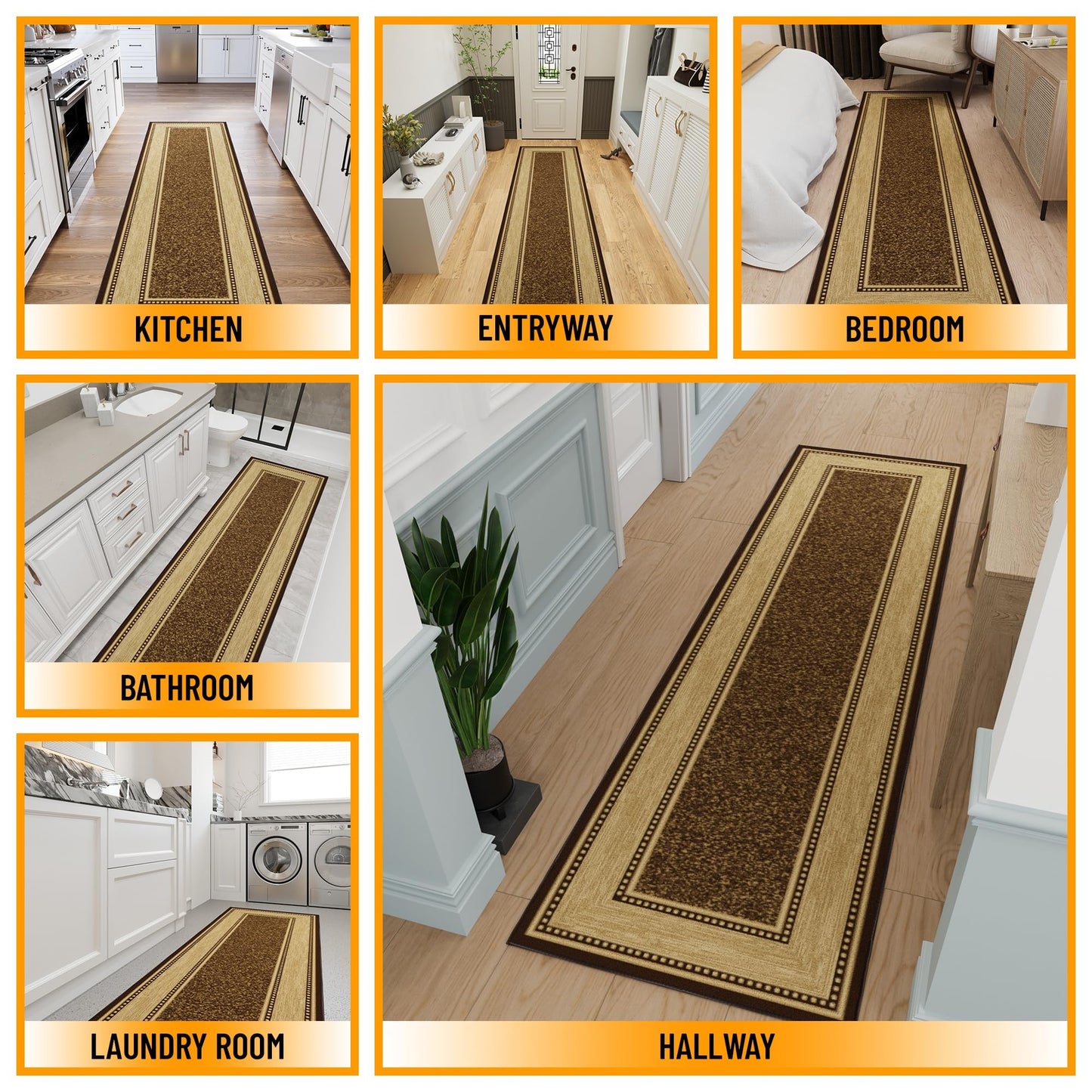 Ottomanson Hallway Runner Rug 2'7" x 9'6" – Non Slip Rubber Backed