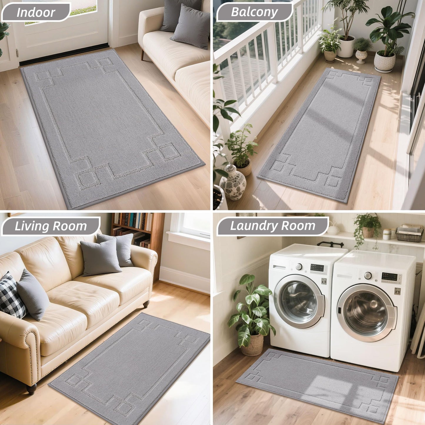 BEQHAUSE Door Mat 32" x 48", Non-Slip Door Mats Indoor Entryway Rugs Washable Low-Profile Absorbent and Dirt Trapper Floor Mats, Dog Door Mat for Front Back Door, Mud Wet Shoes & Paws, Light Grey