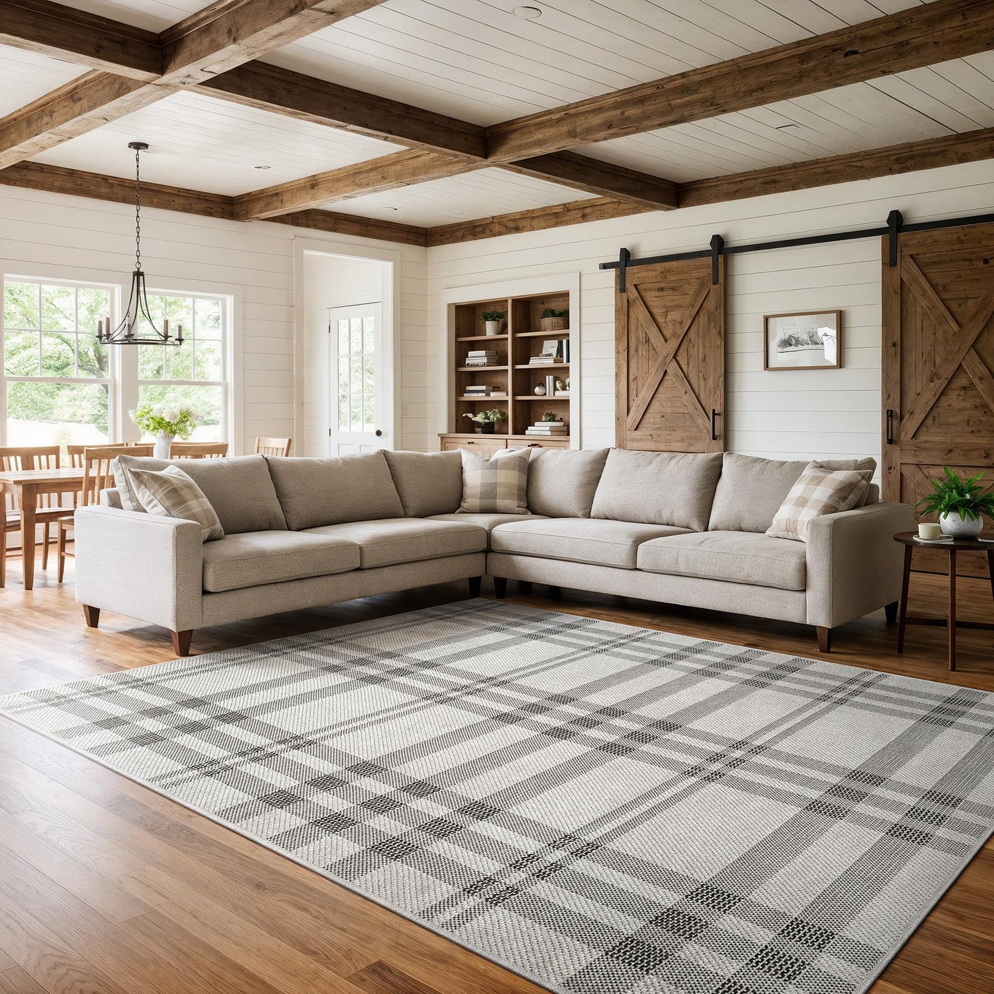 CAMILSON Easy Jute Rug 10x14, Indoor Outdoor Off-White Color Fiber Area Rugs for Living Room Patio and Dining Room Rug, Checkred Boho Woven Design, Easy-Cleaning, Washable Outside Carpet (10 x 14)