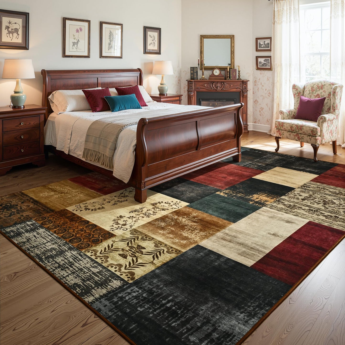 Tepook Modern Area Rug for Living Room, 4x6 Geometric Large Rugs for Bedroom, Washable Patchwork Rug Indoor Non-Slip Throw Carpets for Dining Room Office Farmhouse Home Decor, Multi
