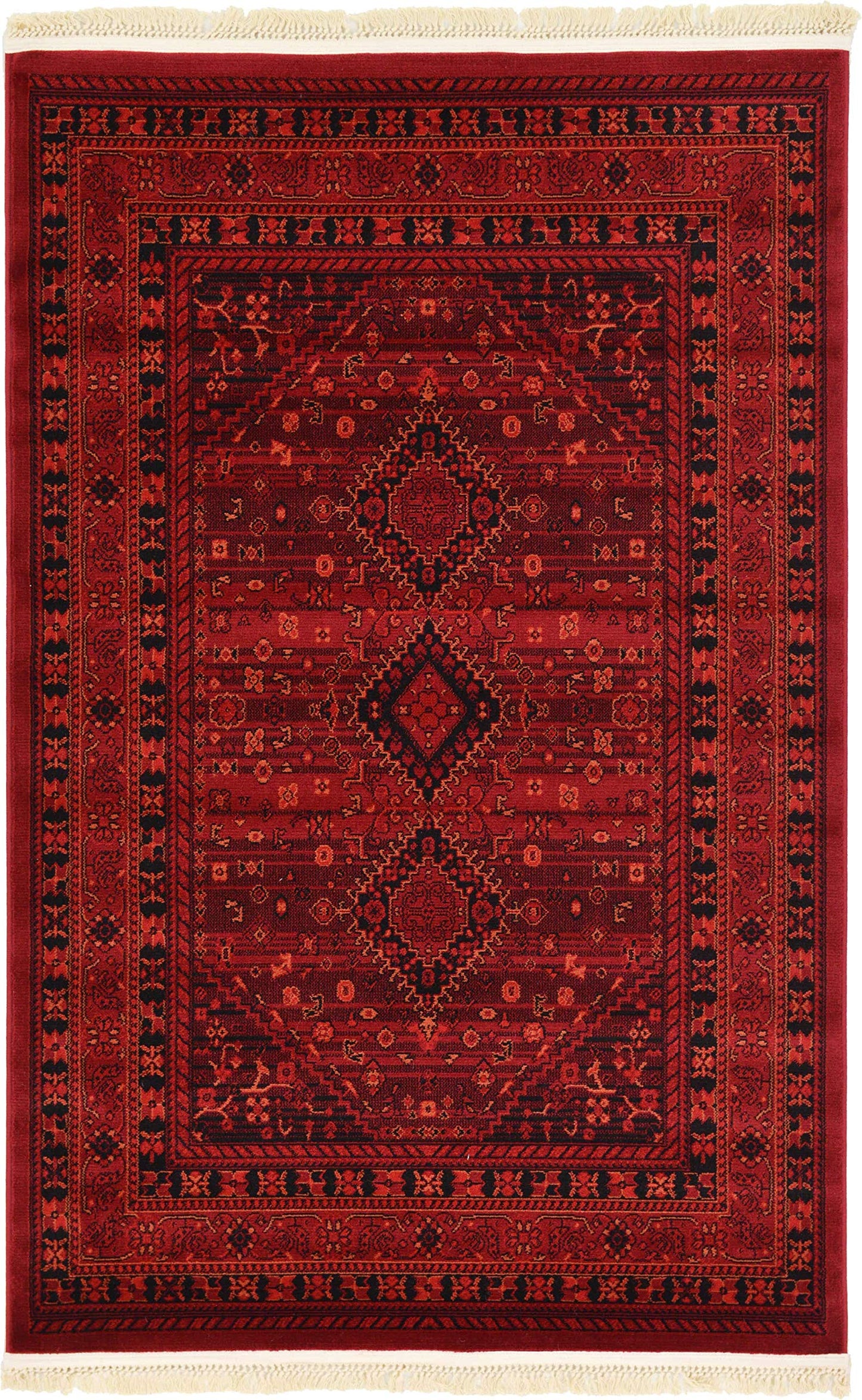 Unique Loom Tekke Collection Area Rug - Sheibani (4' 1" x 6' 1" Rectangle Red/Black)