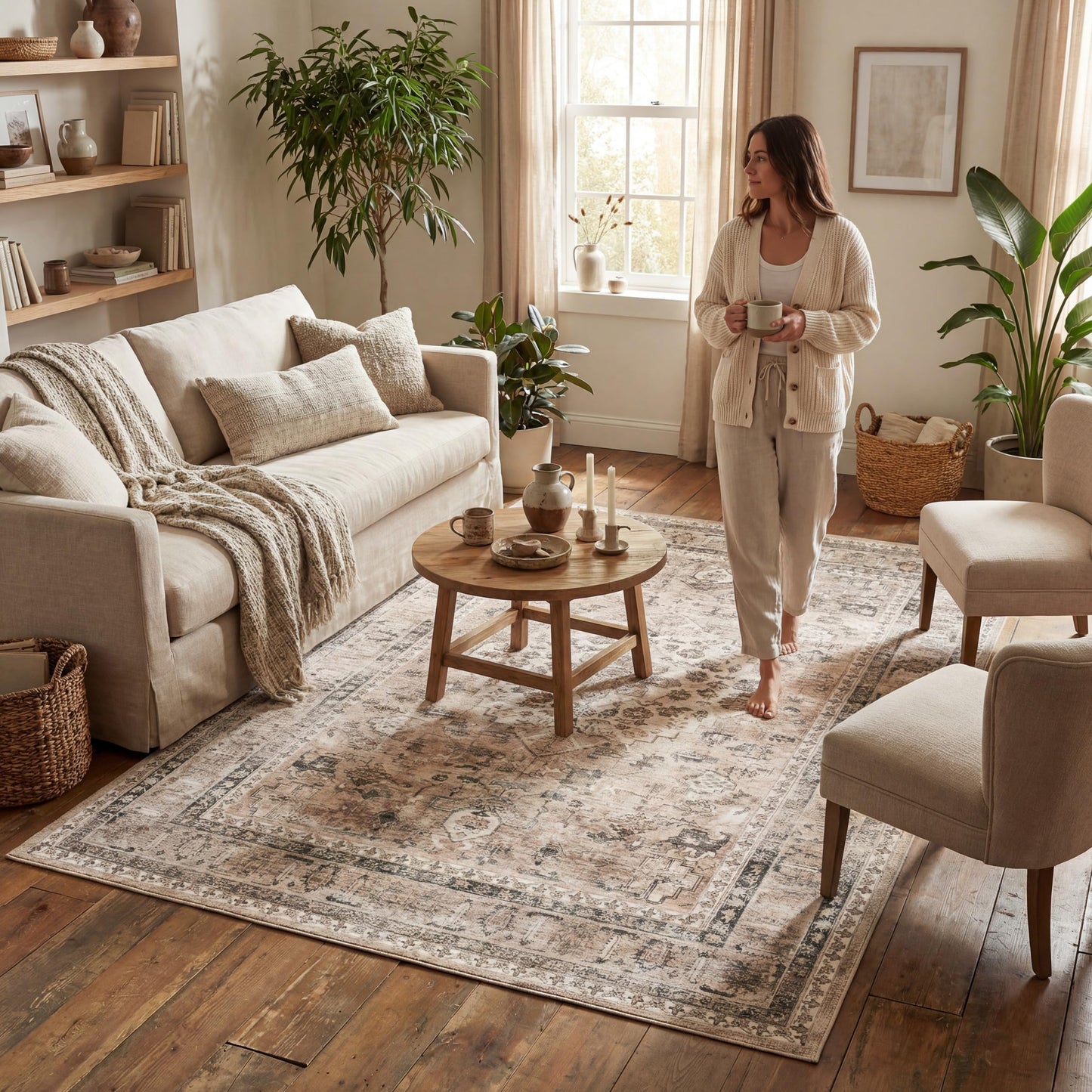 nuLOOM 4' x 6' Machine Washable Area Rug with Waterproof Spill Proof Surface, Non Slip Backing and Stain Resistant for Living Room, Bedroom, Kitchen, Dining Room, Davi Taupe