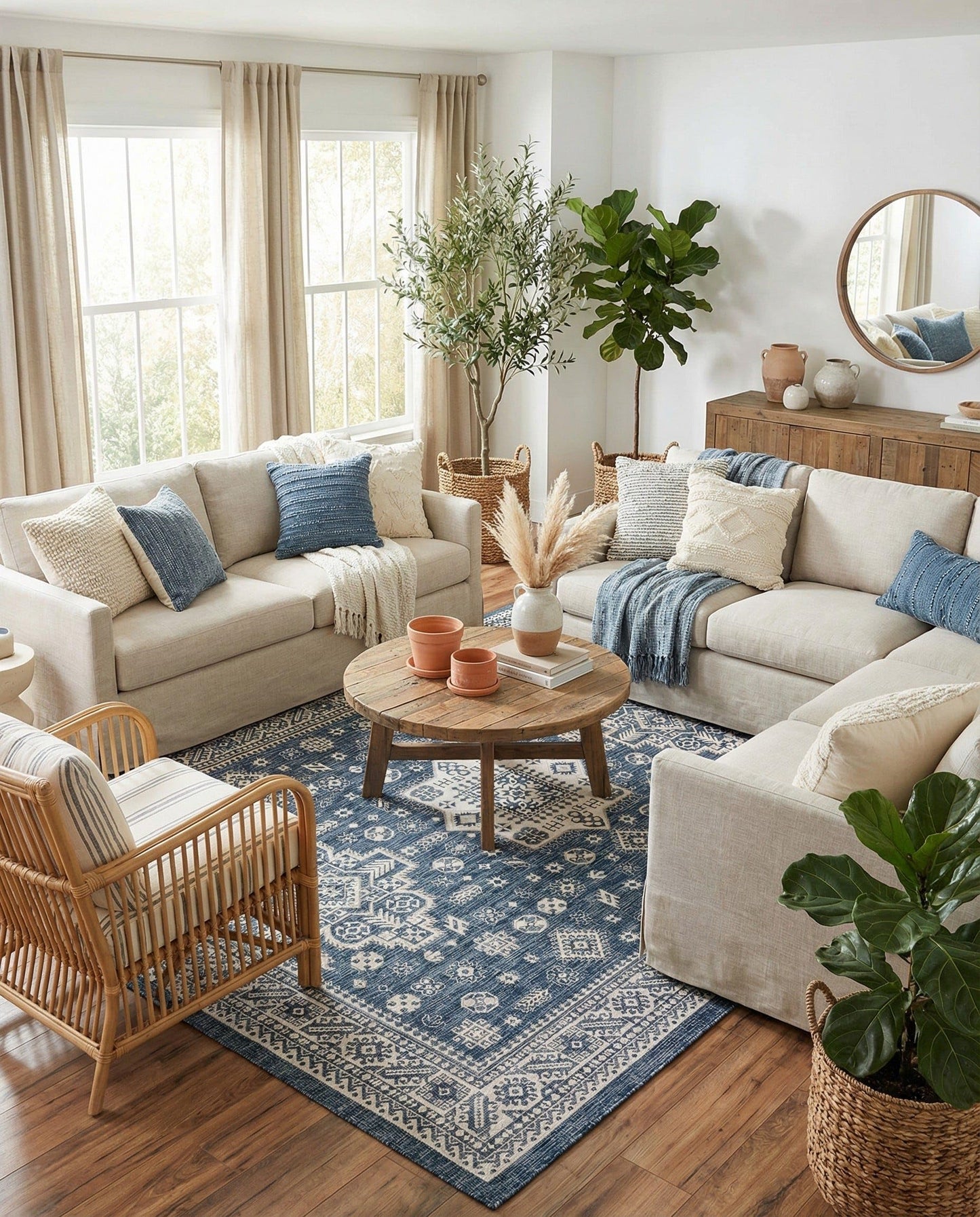 Rugs.com - Outdoor Aztec Rug – 9' x 12' Blue Indoor/Outdoor Rug – Washable Stain-Resistant Flatweave for Patios, Decks, and Porches