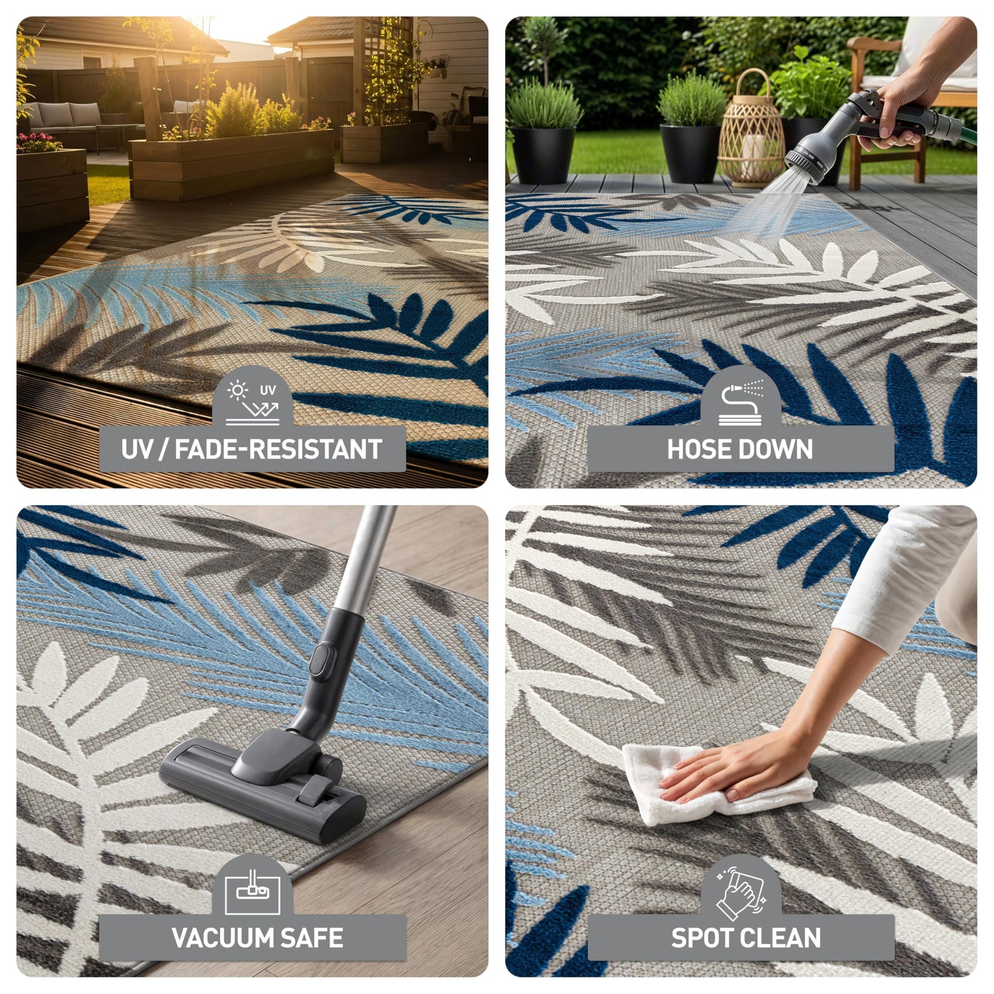 Rugshop Blue Palm Frond Indoor/Outdoor Area Rug Non-Shedding Easy Cleaning for Patio, Deck and Living Room, 5' x 7'