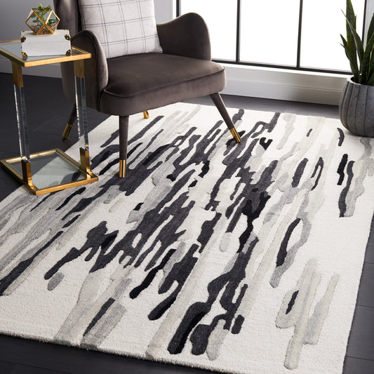 SAFAVIEH Rodeo Drive Collection Area Rug - 9' x 12', Ivory & Black, Handmade Mid-Century Modern Abstract Wool, Ideal for High Traffic Areas in Living Room, Bedroom (RD858Z)