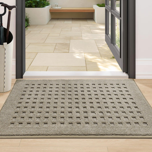 BEQHAUSE Dirt Trapper Door Mats 24"x36", Non-Slip Waffle Doormat Indoor Entrance Low-Profile, Dirt Resist and Absorbent Entryway Rugs Washable Inside Welcome Floor Mat for Front Back Door, Beige