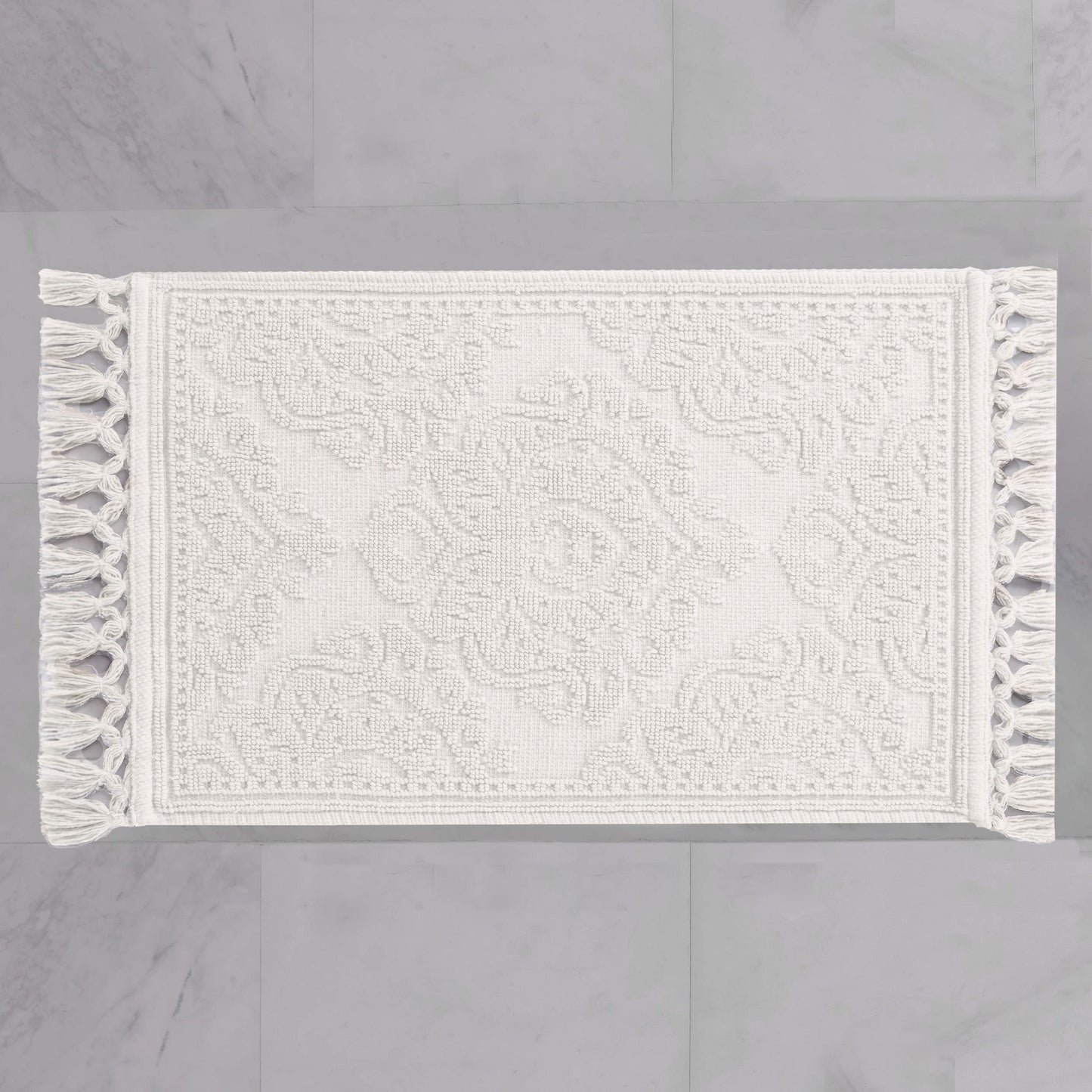 Jean Pierre - Ricardo Bath Mat, Woven Fringe Bathroom Rugs, 100% Cotton, Premium Bathroom Decor - Measures 21" x 41" - White
