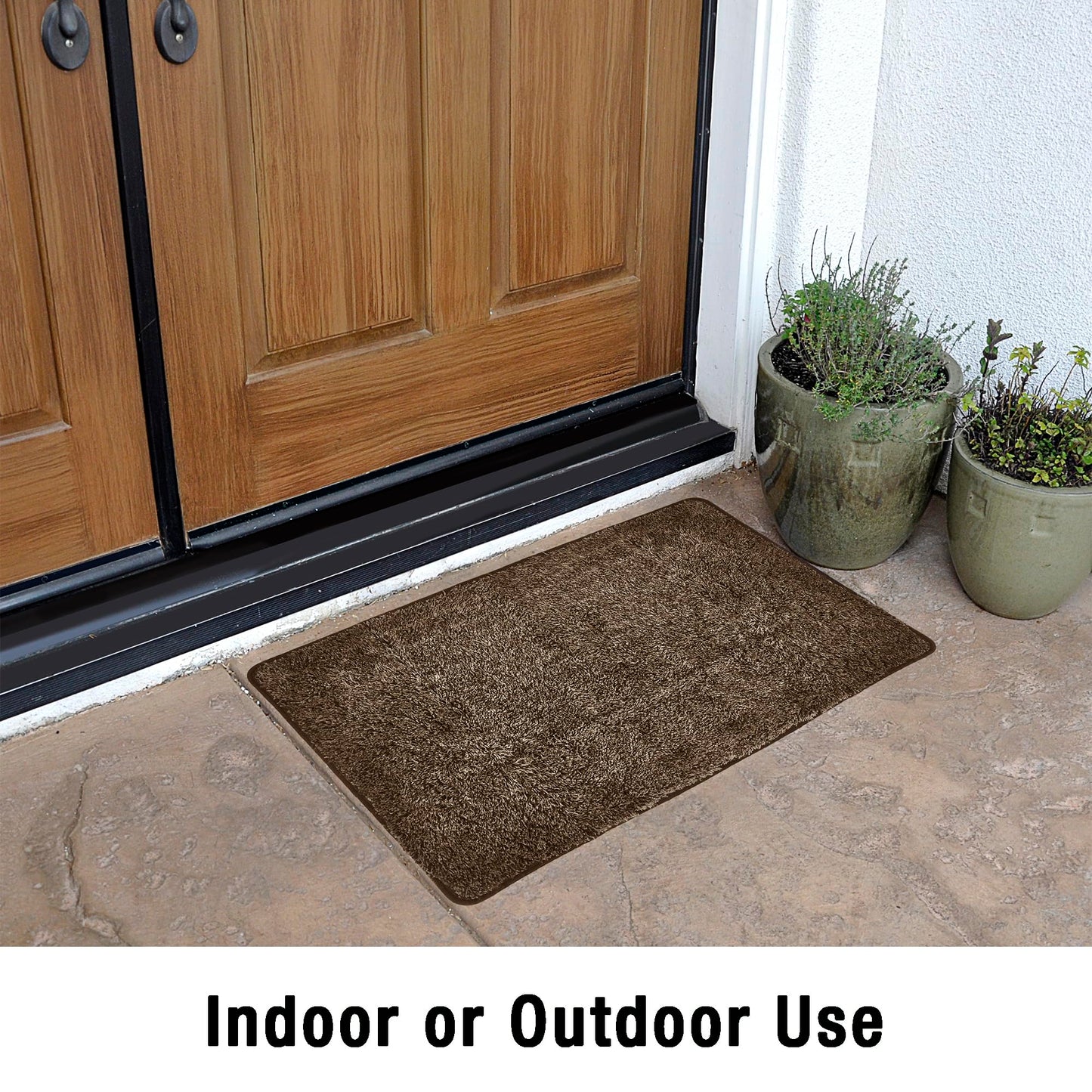 Eurow Trek N' Clean Soft & Plush Microfiber Traction Floor Mat, Super Absorbent, Fast-Drying, Anti-Slip Rug for Entryway, Kitchen, Bedroom, Traps Dirt, Mud & Water, 36 x 23.5 in, Tan and Brown