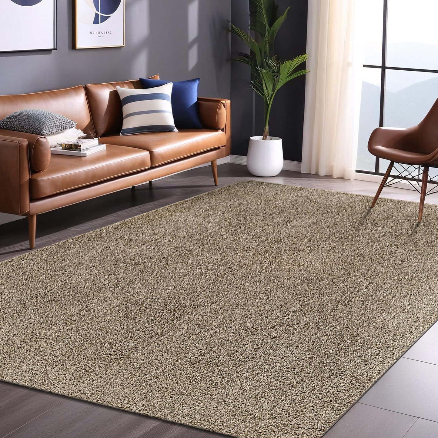 Luul Home Non Slip Solid Area Rug Beige 6x9 Rubber Back Soft Rugs for Living Room Kitchen Bedroom and Hallway Stain Resistant Washable Easy Cleaning Non Shedding Carpet Beige 6 x 9