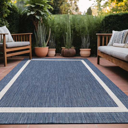 Luul Home Bordered Outdoor Rug 6x9 Washable Outside Carpet for Indoor Patio Porch Waterproof Easy Cleaning Non Shedding Area Rugs Blue 6 x 9