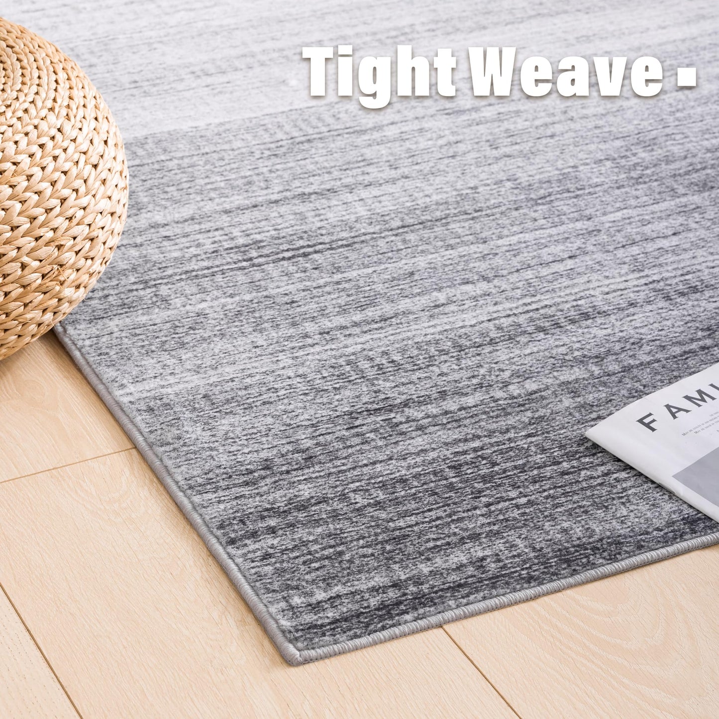 Carvapet 5x7 Ombre Grey Area Rug - Modern Low Pile Carpet Non Slip Rubber Backing, Washable Foldable Thin Decorative Living Room Rug for Bedroom