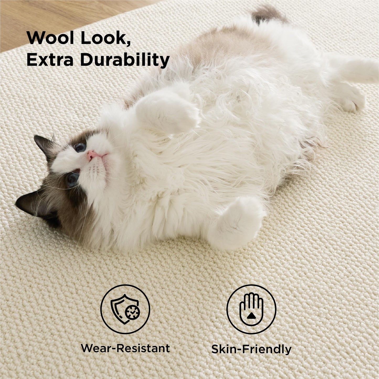 Bedsure 8x10 Faux Wool Area Rugs for Living Room, Machine Washable Carpet, Non-Slip Backing, Pet Friendly Throw Rug for Bedroom Dining Room, Oatmeal