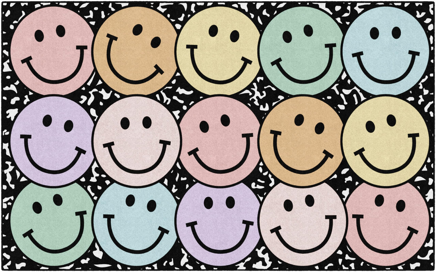 Flagship Carpets Pastel Rainbow Smileys on Notebook Educational Area Rug for Kids Room Seating Décor, Children's Classroom, Play Carpet for Teaching and Playroom, 7'6" x 12', Multi