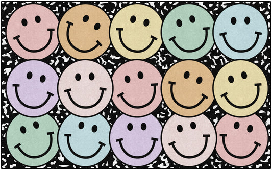 Flagship Carpets Pastel Rainbow Smileys on Notebook Educational Area Rug for Kids Room Seating Décor, Children's Classroom, Play Carpet for Teaching and Playroom, 7'6" x 12', Multi