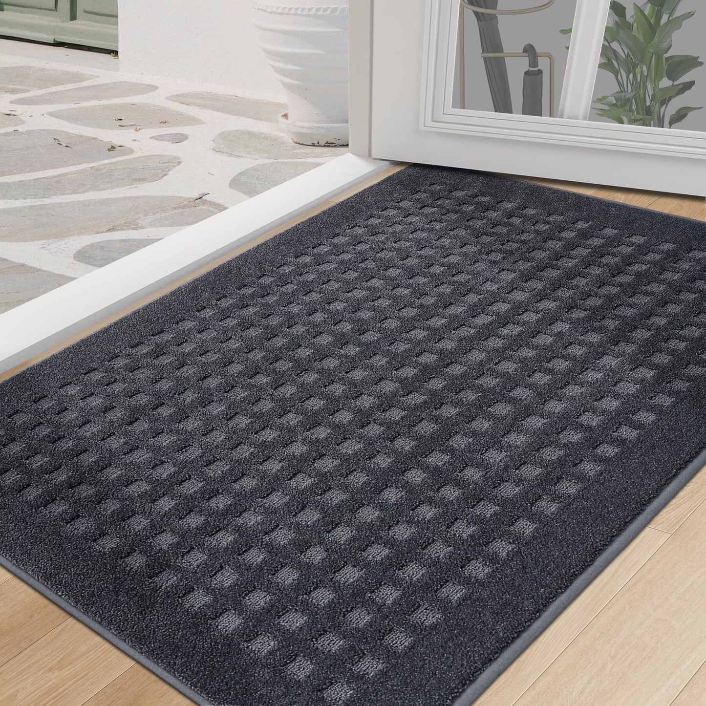 BEQHAUSE Dirt Trapper Door Mats 32"x48", Non-Slip Waffle Doormat Indoor Entrance Low-Profile, Dirt Resist and Absorbent Entryway Rugs Washable Inside Welcome Floor Mat for Front Back Door, Dark Grey