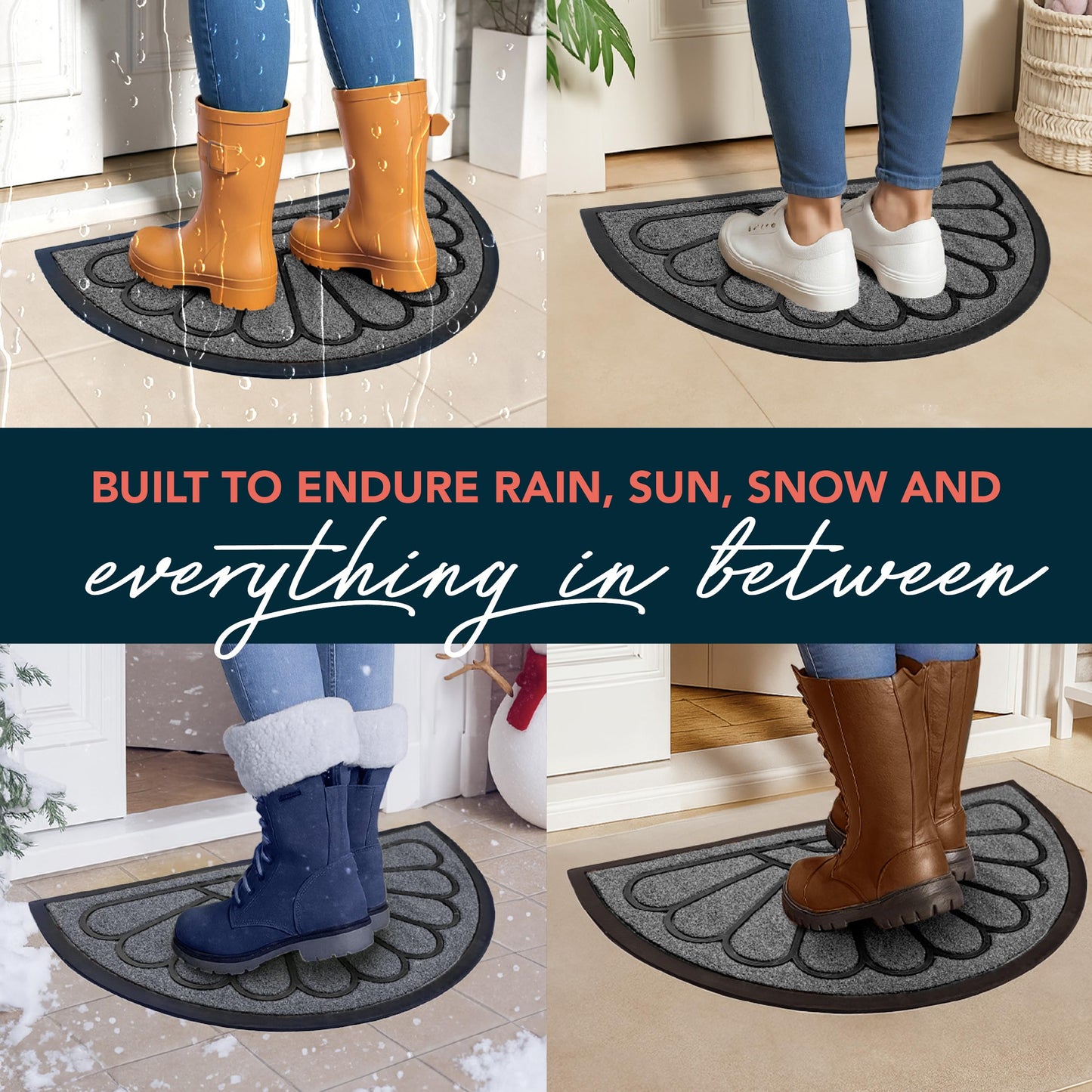 ubdyo Front Door Mat - Low Pile Front Door Mat Outside Entrance - Muddy Dirt Trapping Welcome Matt Outdoor - Rubber Backing Anti Slip Indoor Doormat Entrance, 30" x 17", Bright Grey