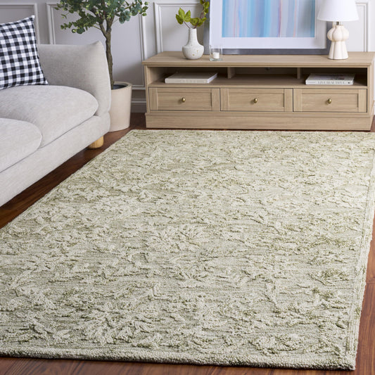 SAFAVIEH Area Rug 6x9 - Blossom Collection - Sage & Ivory, Handmade Wool, Ideal for Living Room, Bedroom, Dining Space (BLM411W)