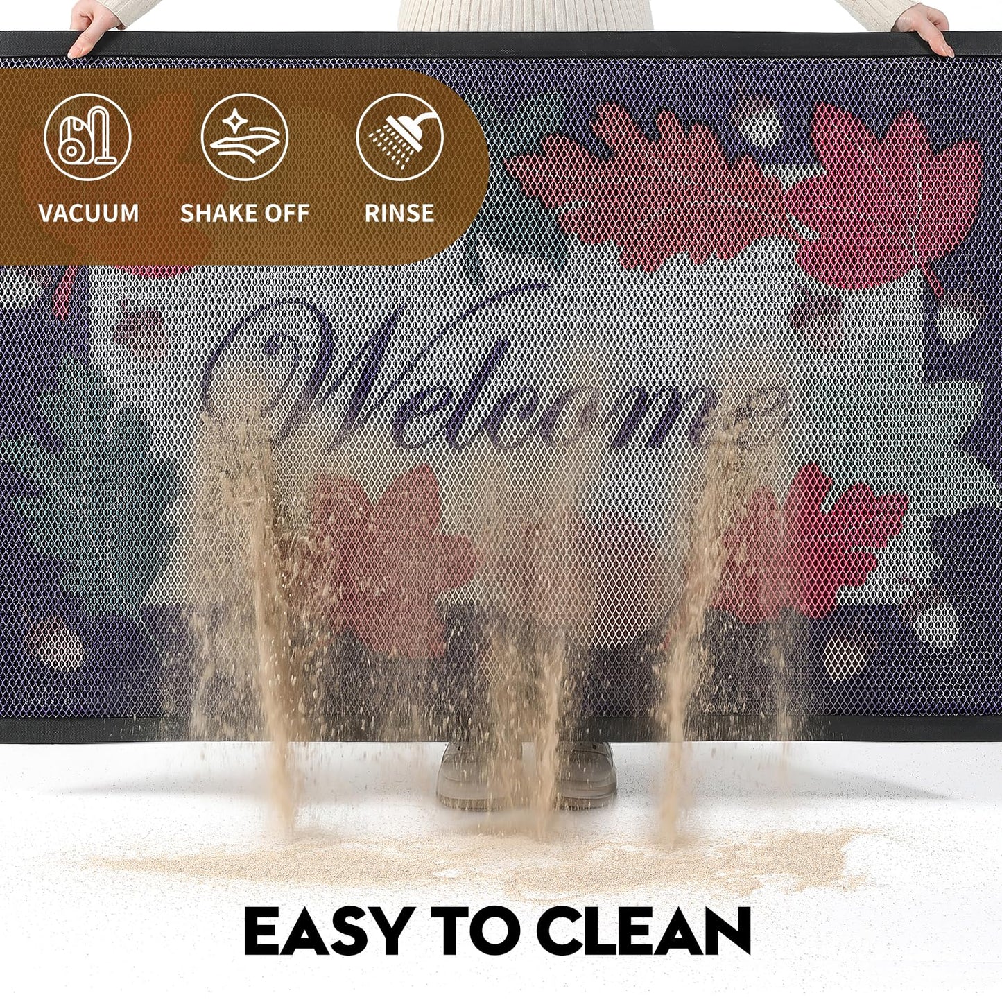 WELDUN Front Door Mat, Heavy Duty Non-Slip Rubber Dirt Trapper, Quick-Dry Low-Profile Washable Easy Clean, Welcome Mat for Indoor Outdoor Entryway Porch Patio Garage Mudroom 30"x17", Welcome