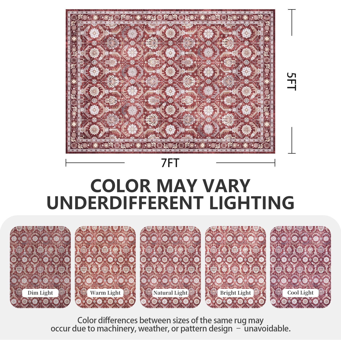 Woodbruy 5x7 Area Rugs, Soft Non Slip Low Pile Washable Rug, Boho Modern Rug for Living Room, Bedroom, Dining Room, Red