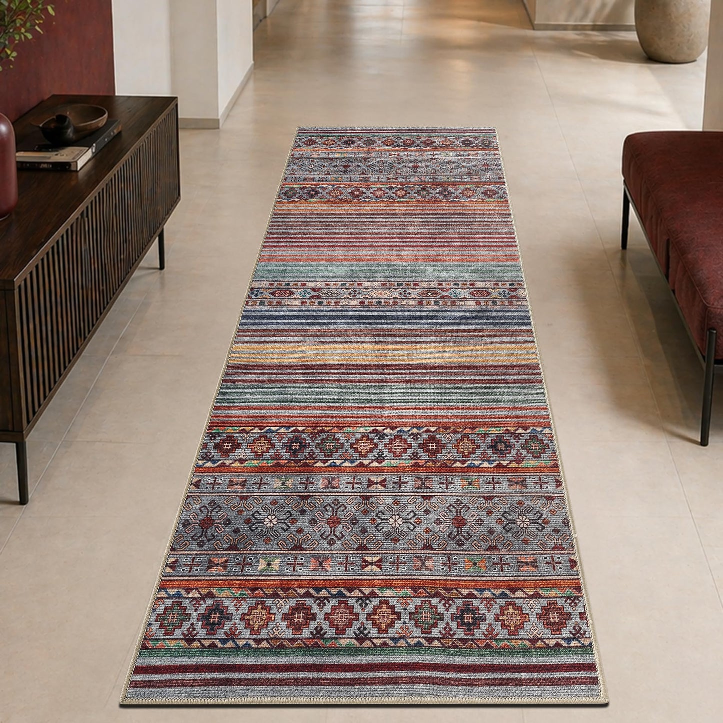 Keen Home Design 30"x84" Rug - Machine Washable Runner Rug with Non-Slip Backing, Ideal for Hallway, Entryway, Kitchen, Laundry Room - Vintage, Easy Clean, Durable, Low Pile Rug - (2'6" x 7')