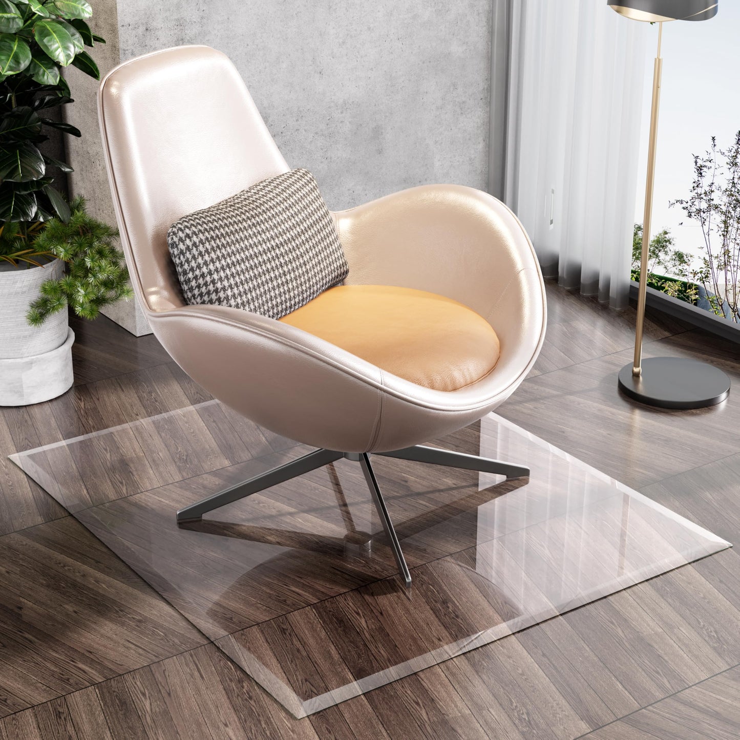 [Tempered Glass] 47“ x 40” Beveled Edge Glass Chair Mat with Polished Edge Clear Office Chair Mat, Glides Smoothly, Suitable for Carpet or Hardwood Floors