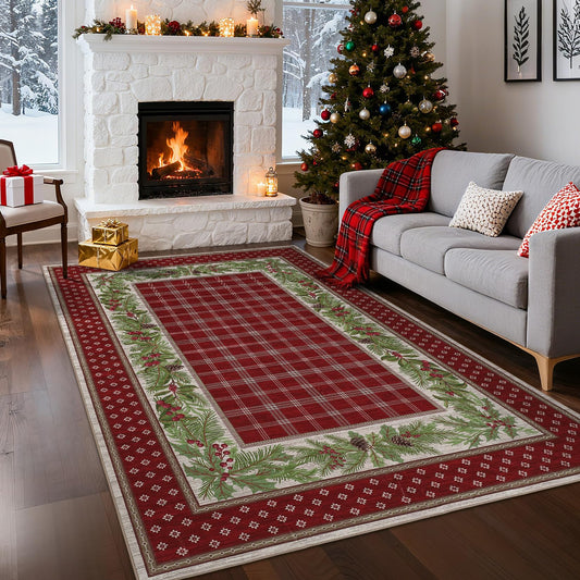 GarveeHome 5x7 Christmas Area Rug for Living Room: Machine Washable Christmas Area Rugs for Bedroom with Non-Slip Backing, Living Room Washable Carpet, Soft Low Pile Non-Slip Bedroom Carpet 5*7 ft Red
