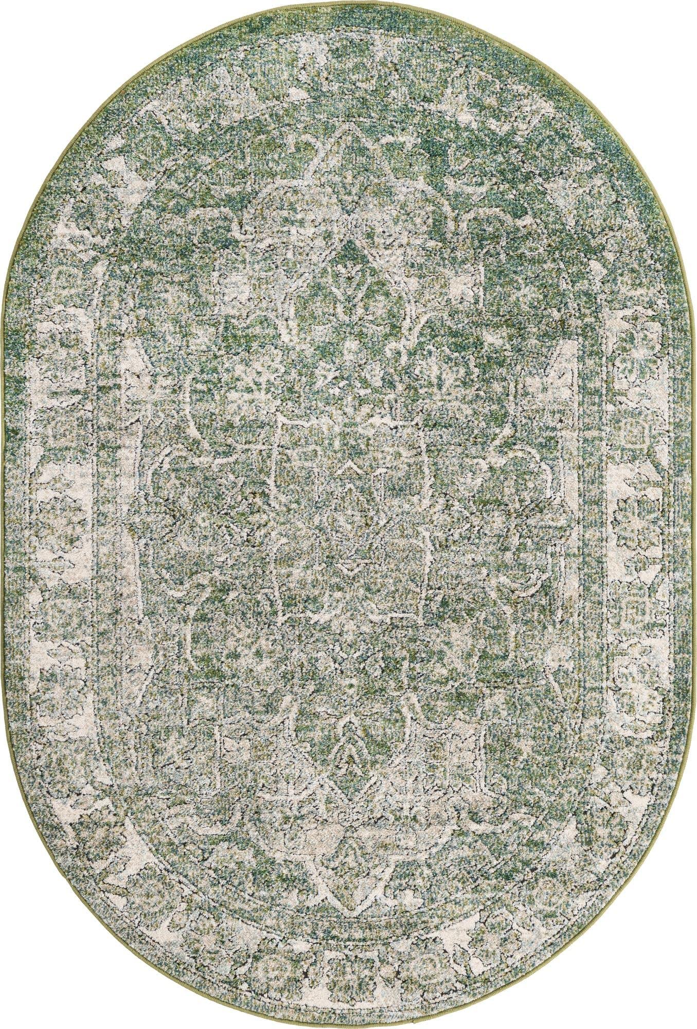 Unique Loom Isabella Collection Area Rug - Adjani (4' 1" x 6' 1" Oval, Green/ Ivory)