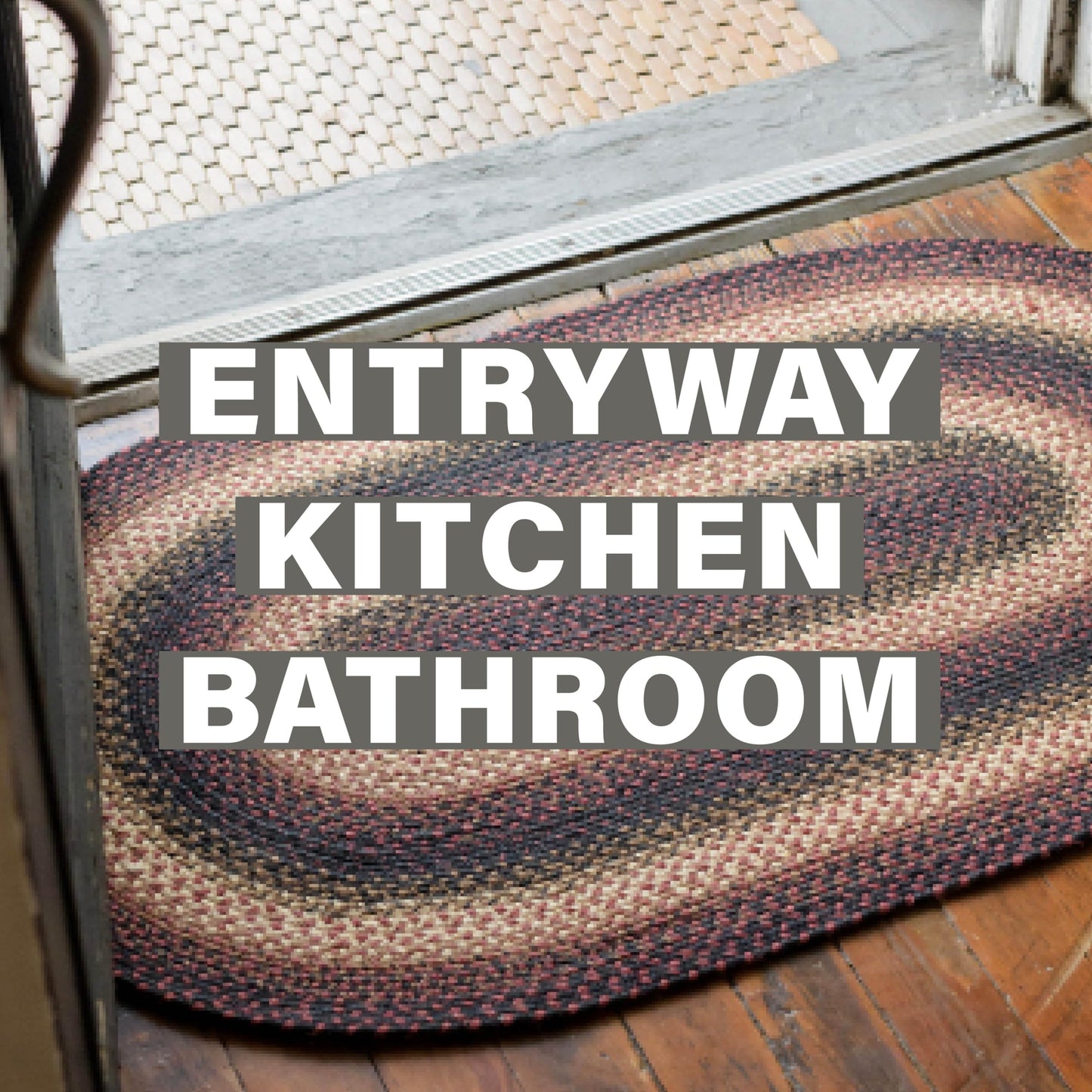 Oval Jute Braided Rug – All Natural Fiber 20" x 30" Area Rug, Made with Natural Jute Twine – A Reversible Rug for Rustic Home Décor – Homespice Prescott Oval Jute Rug 20" x 30" with Black, Red, Brown