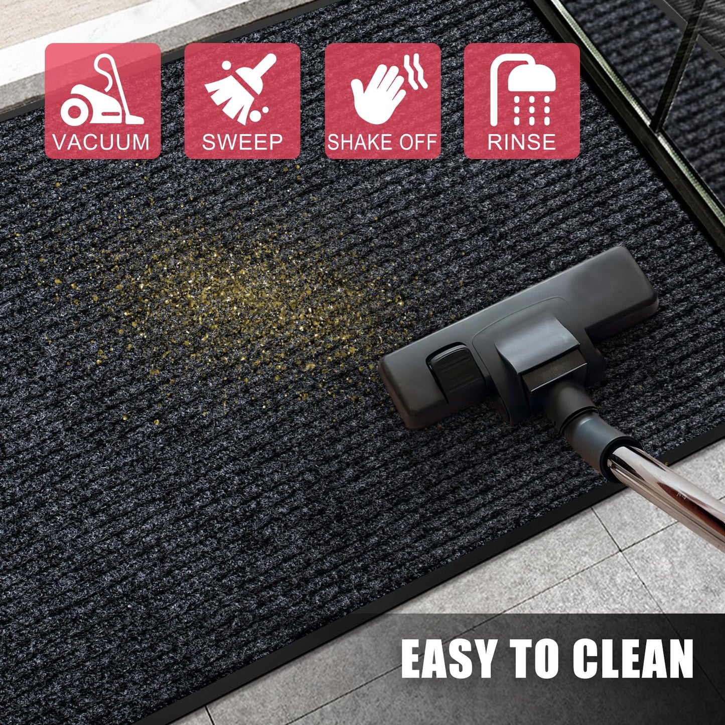 Kuyal Front Door Mat, 3'x10' Indoor Outdoor Entrance Mat, Commercial Floor Mats Inside Outside Entrance, Heavy Duty Durable Welcome, Rubber Backing Non Slip Outdoor Mats for Entryway,Black
