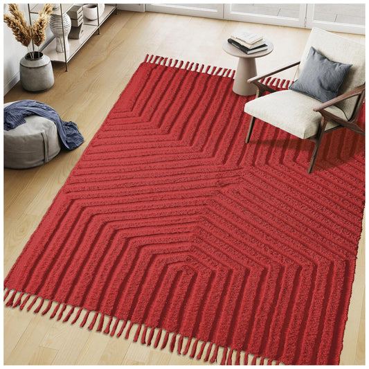 Boho Rugs for Living Room 4x6, Farmhouse Cotton Area Rug for Bedroom, Washable Tufted Indoor Floor Carpet for Kitchen Dorm Office Dining Room Office Home Decor, Rust Bricks
