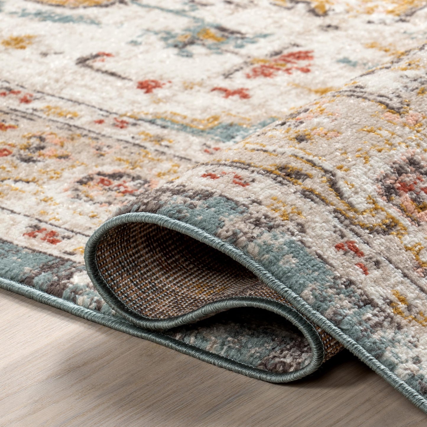 nuLOOM Performance Oriental Style Area Rug, Vintage Design, Durable, Easy to Clean, Justine Beige, Oval 4' x 6'