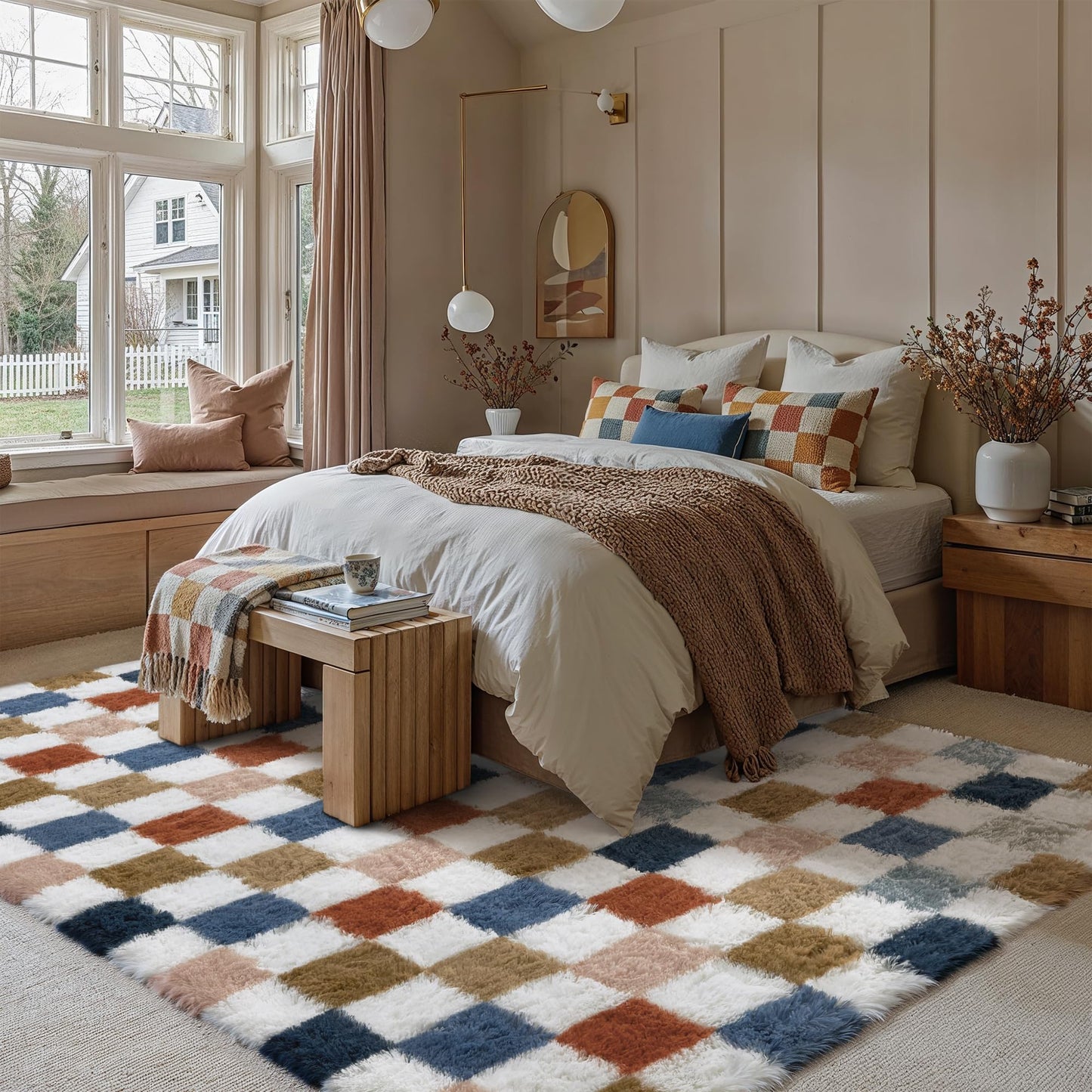 PureCozy Checkered Rug 6x9 for Living Room, Modern Rainbown Shag Rug Washable Non-Slip Large Area Rug Super Soft Indoor Fuzzy Carpet Fluffy Rugs for Bedroom Home Aesthetic Decor
