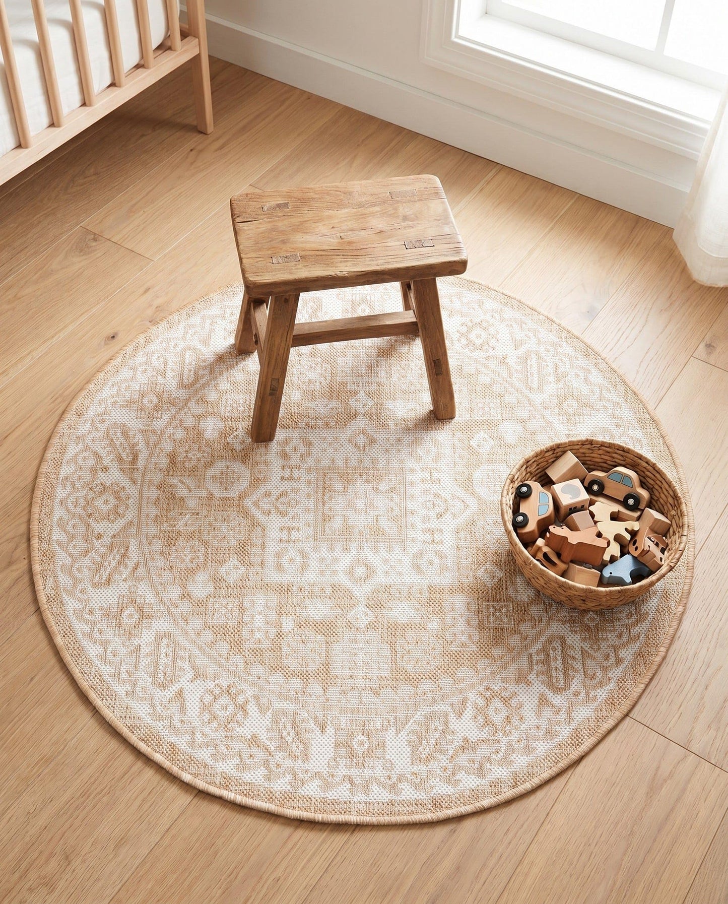 Rugs.com - Outdoor Aztec Rug – 3 Ft Round Natural Indoor/Outdoor Rug – Flatweave Area Rug for Patios, Decks, and Porches