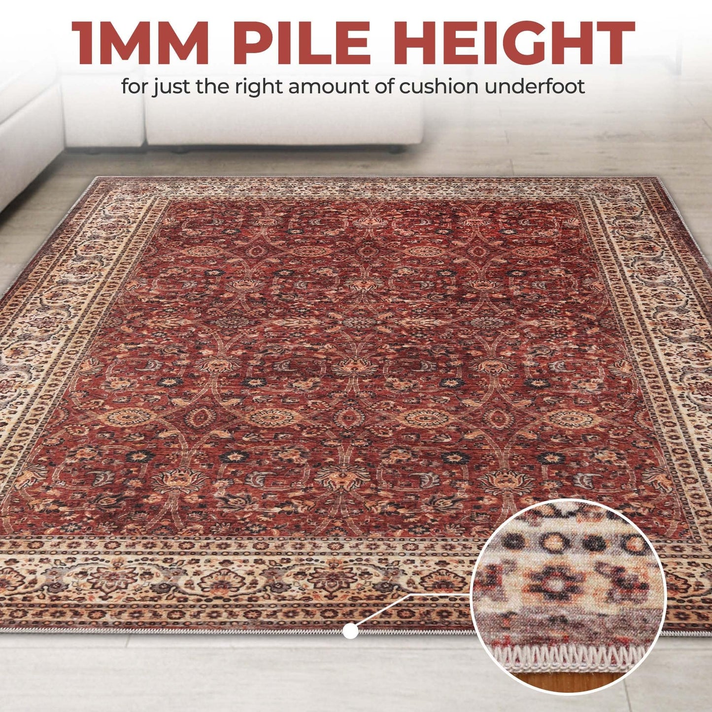 Superior Boho Floral Medallion Washable Rug, Non-Skid Backing, Pet & Kid Friendly, Easy Care, Non-Slip Rugs for Living Room, Kitchen, Bedroom, Low Pile Area Rug, Toucan Collection, 9' x 12', Beige