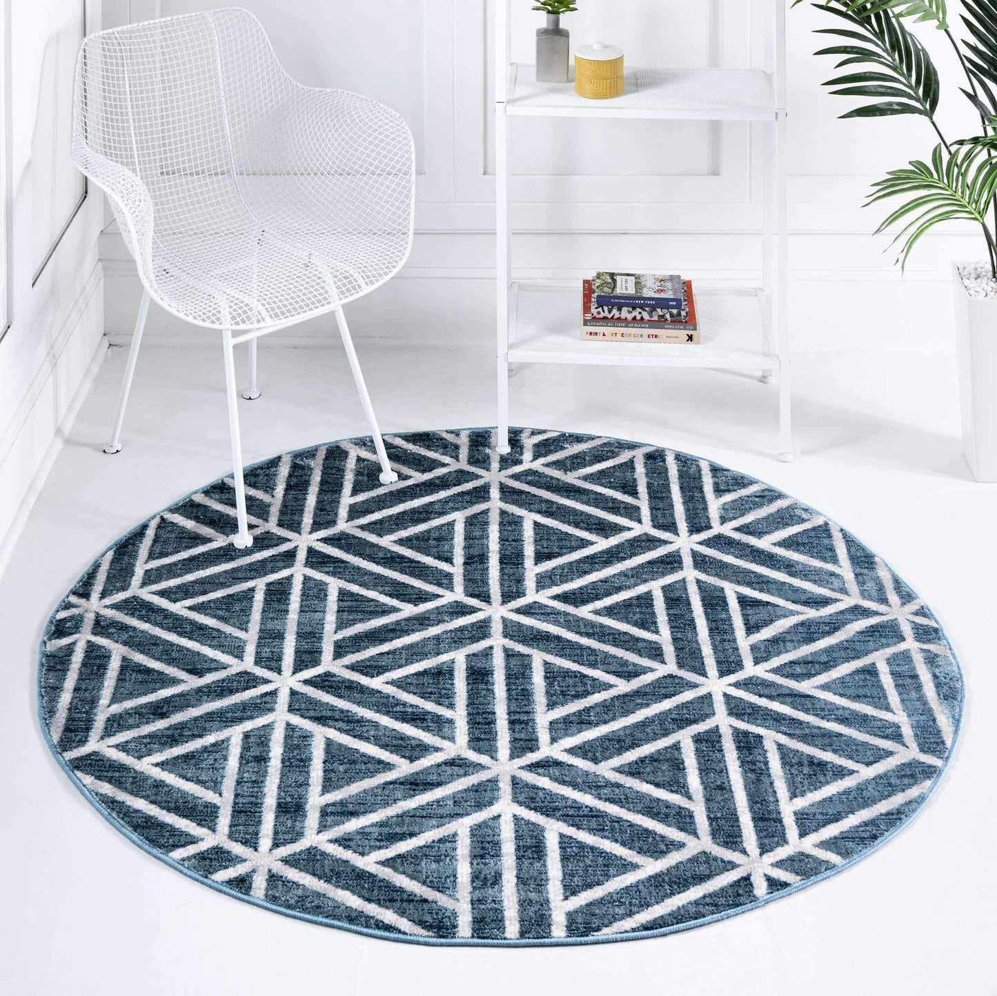 Unique Loom Matrix Trellis Collection Area Rug - Motif (3' 3" Round, Blue/ Ivory)