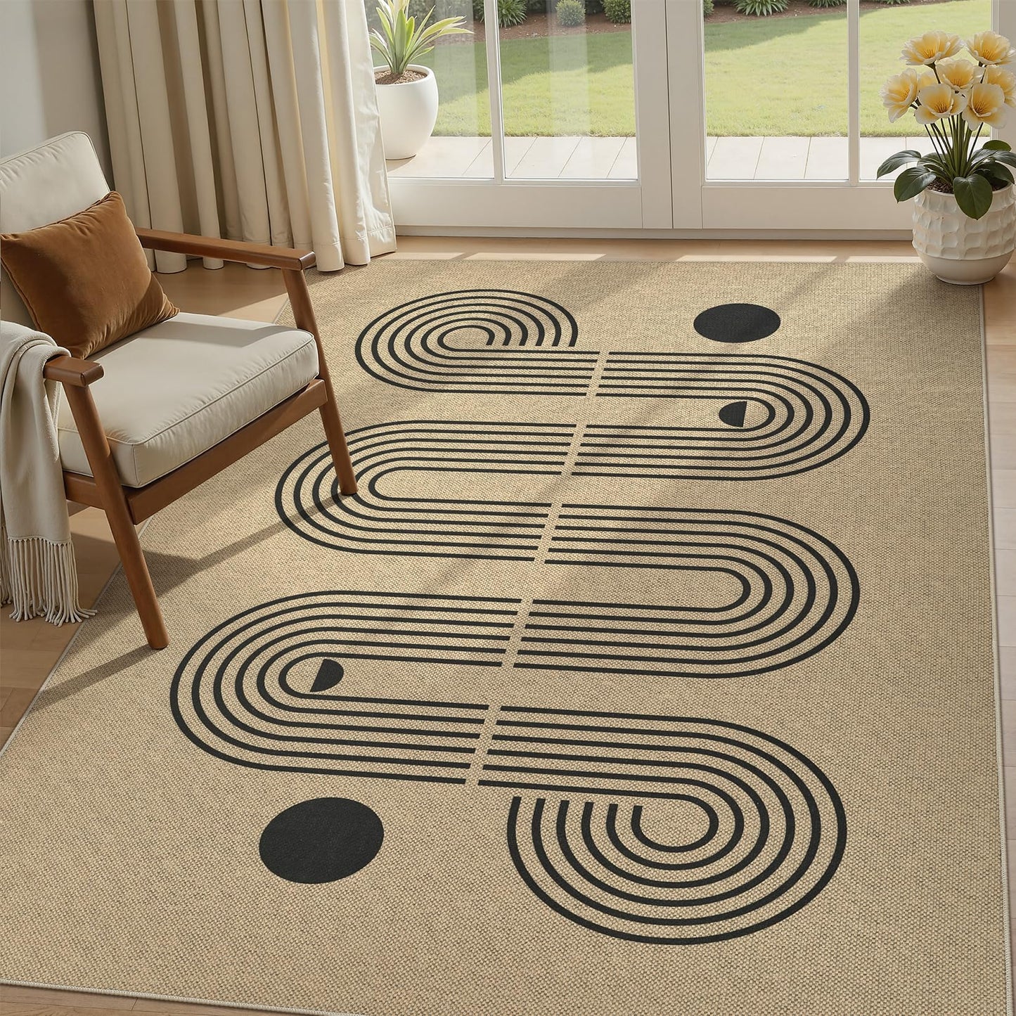 UERMEI 5x7 Outdoor Jute Area Rug Patio, Neutral Rugs for Living Room Backyard Machine Washable Non Slip, Pet Friendly Indoor Farmhouse Carpet for Dining Room - Brown