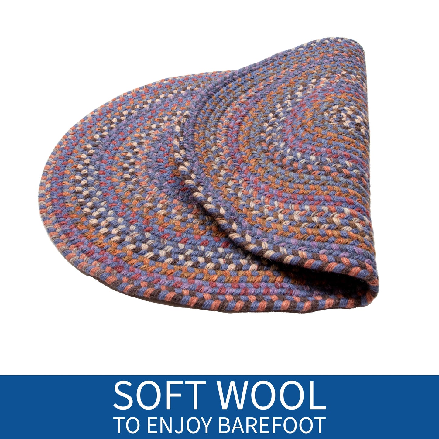 Super Area Rugs Premium Wool Braided Rug - Soft & Reversible Woven Rug- Made in USA - Blue, 3' X 5'