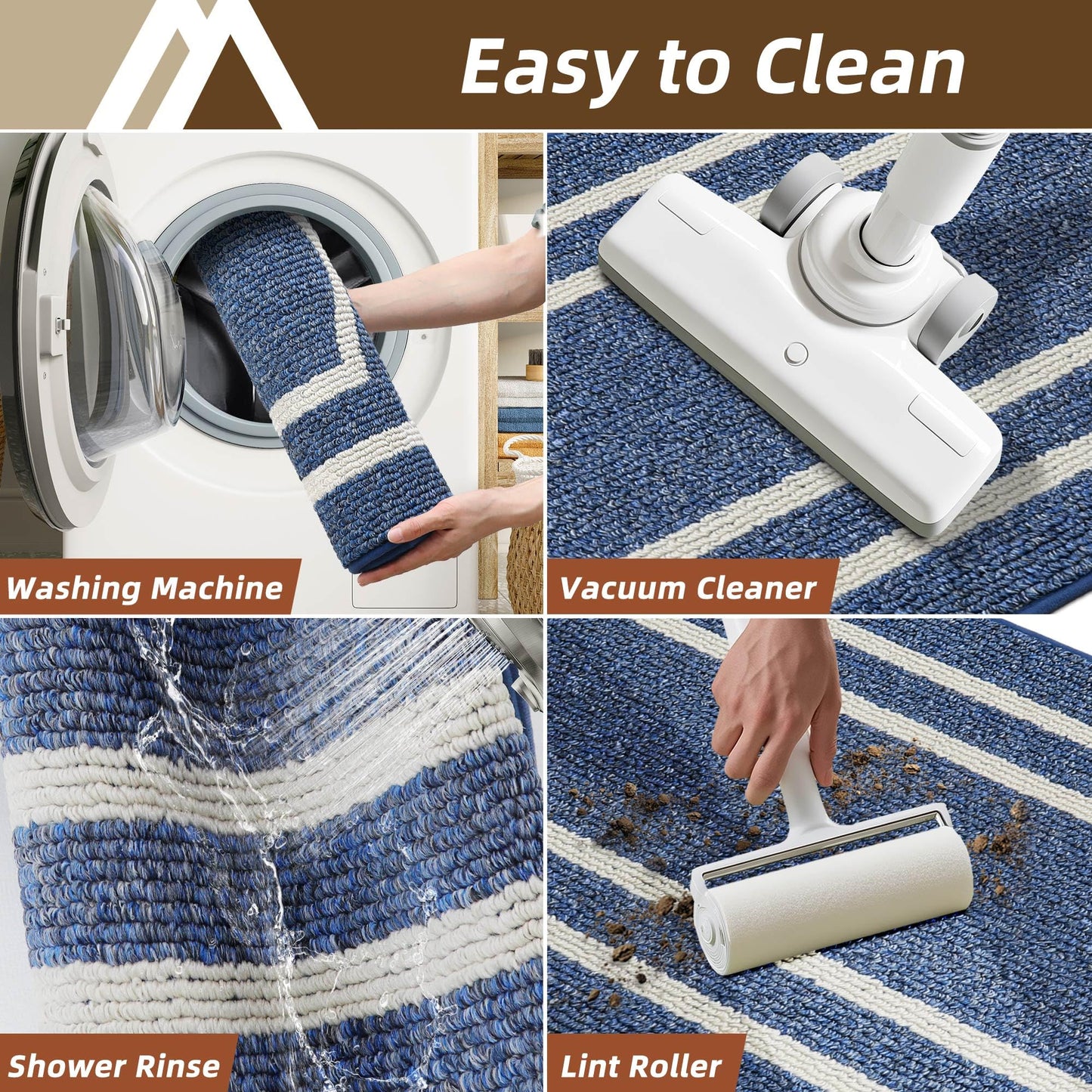 COSY HOMEER Long Kitchen Floor Mats for in Front of Sink Super Absorbent Kitchen Rugs and Mats 24"x79" Non-Skid Kitchen Mat Standing Mat Washable,Polypropylene,Blue,Frame