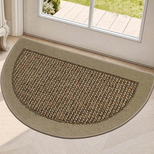 FLOORHUG Half Circle Door Mat Indoor Entrance Welcome, Non-Slip Washable Doormat, Trap Dirt and Moisture, Low Profile Mats for Indoor Entry, 17"x30", Beige