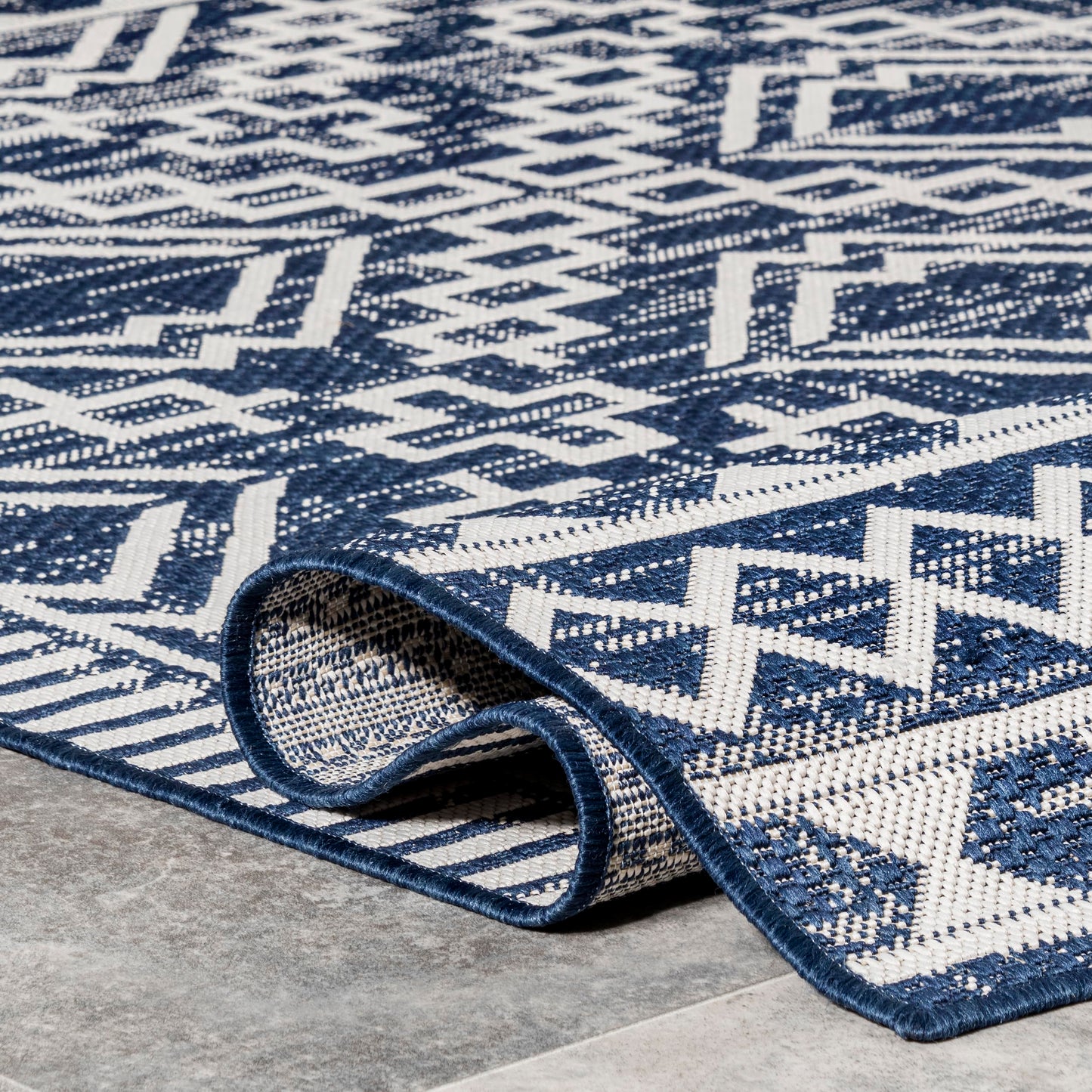 Nuloom Outdoor Performance Cari Blue/Ivory, 8' x 10', Diamond, Soft and Cozy, High Traffic, Stain Resistant, Easy Clean, Durable Area Rug for Indoor/Outdoor Patio, Deck, Porch, Garden, Courtyard