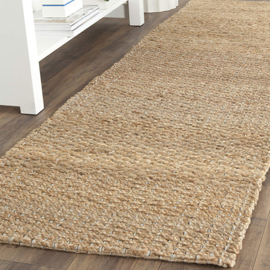SAFAVIEH Natural Fiber Collection Runner Rug - 2'6" x 10', Light Blue & Natural, Handmade Jute, Ideal for High Traffic Areas in Living Room, Bedroom (NF452A)
