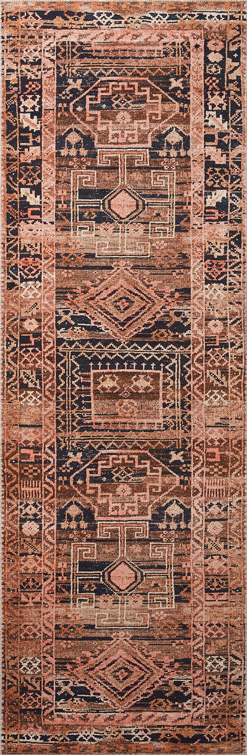 Loloi Layla Collection LAY-14 Mocha/Blush 5'-0" x 7'-6" .13" Thick Area Rug, Soft, Durable, Vintage Inspired, Distressed, Low Pile, Non-Shedding, Easy Clean, Printed, Living Room Rug