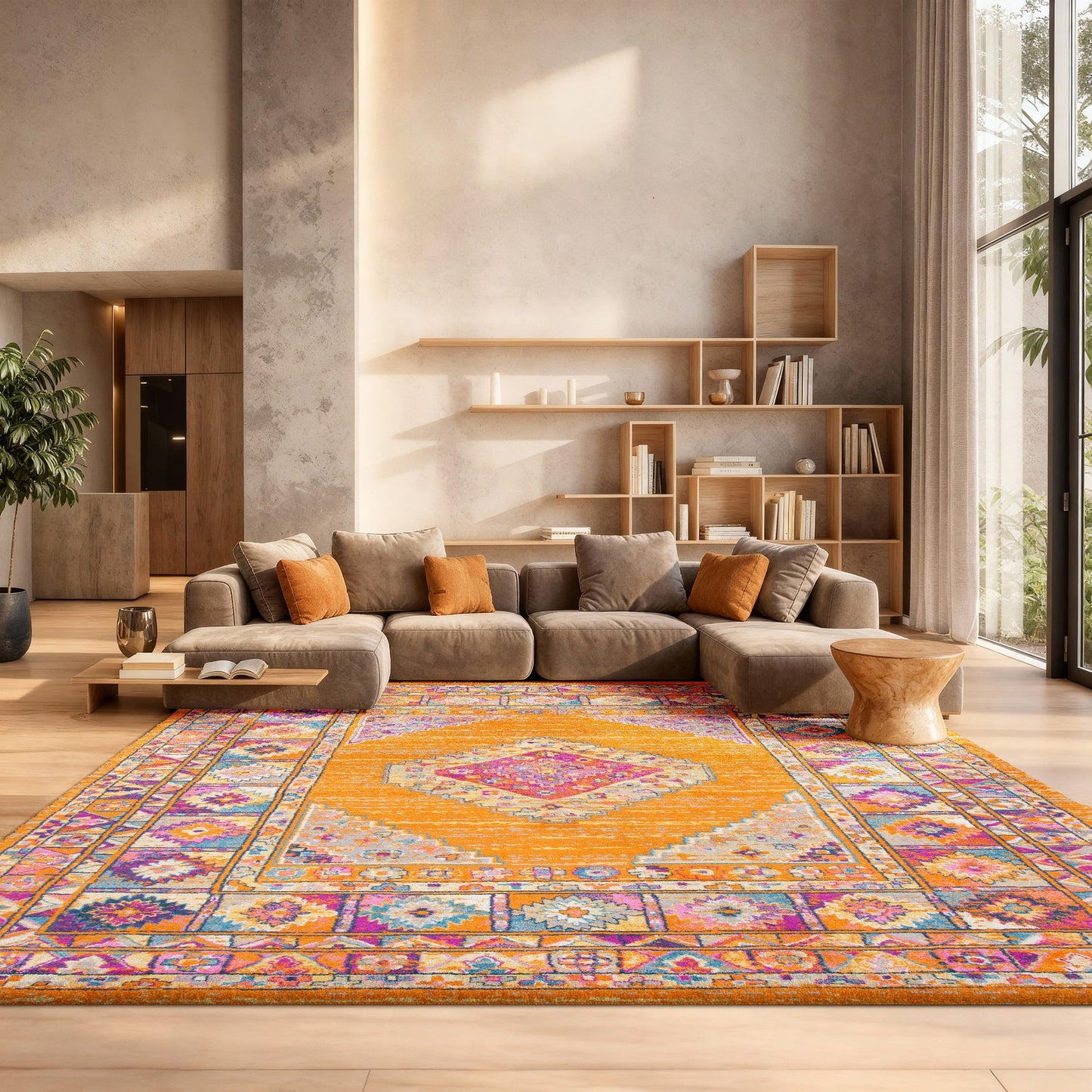 SAFAVIEH Area Rug 8x10 - Madison Collection - Large - Orange & Fuchsia, Boho Chic Medallion Design, Non-Shedding & Easy Cleaning, Ideal for Living Room, Bedroom, Office, Dining Space (MAD133D)