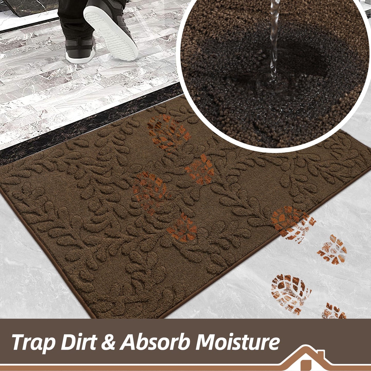 BEQHAUSE Dirt Trapper Door Mats 24”x36”, Non-Slip TPR Backing Dog Doormat, Super Absorbent Welcome Mat for Front Door, Mud Shoes & Paws, Washable Entry Rugs, Brown