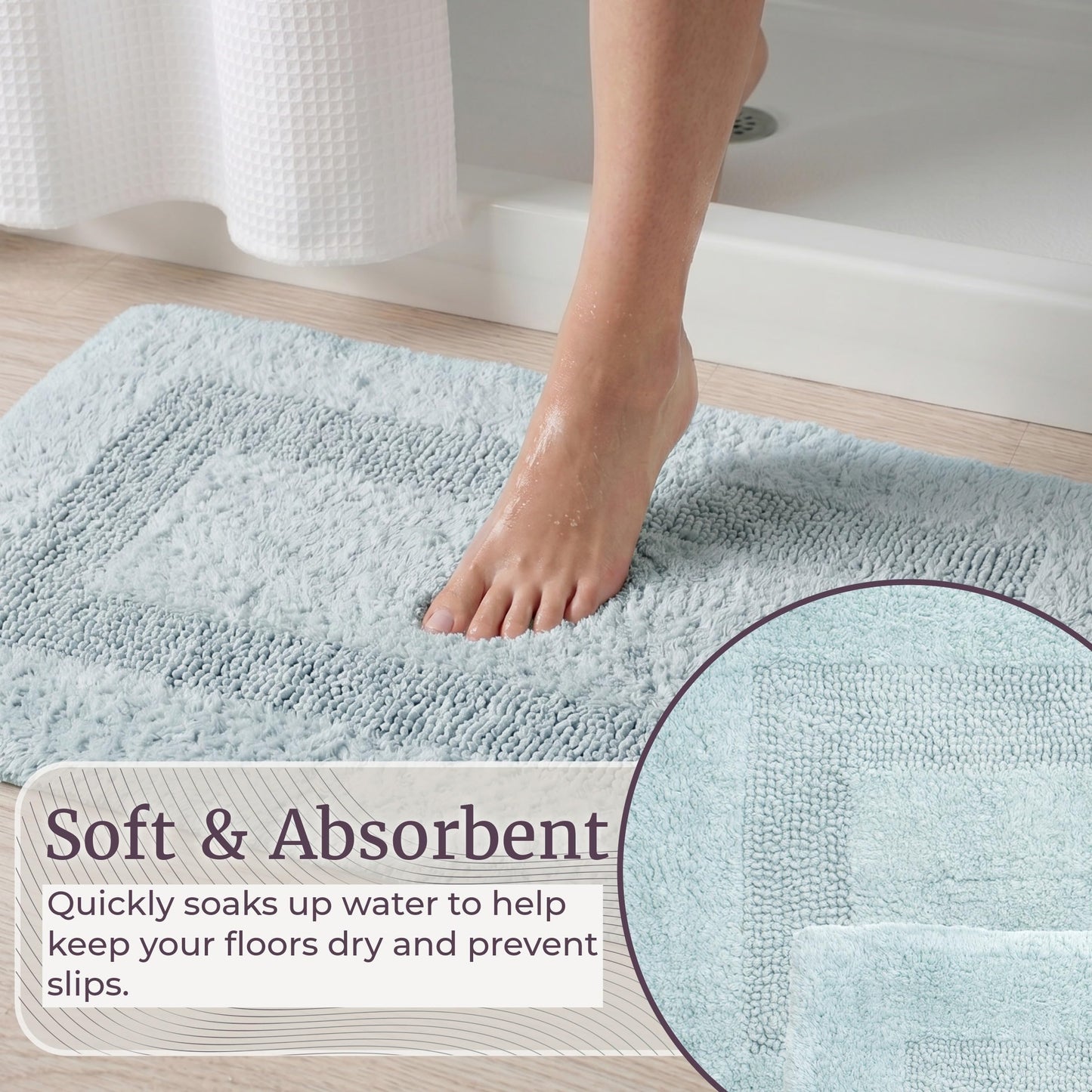 Cotton Bath Mat Set- 2 Piece 100 Percent Cotton Mats- Reversible, Soft, Absorbent and Machine Washable Bathroom Rugs By Lavish Home (Seafoam)