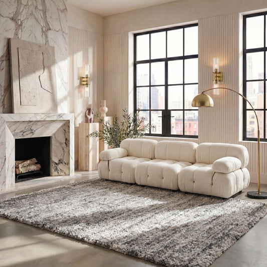 SAFAVIEH Iceland Shag Collection Area Rug - 9' x 12', Cream & Grey, Modern Design, Easy Care, 2.5-inch Thick Ideal for High Traffic Areas in Living Room, Bedroom (ISG519A)