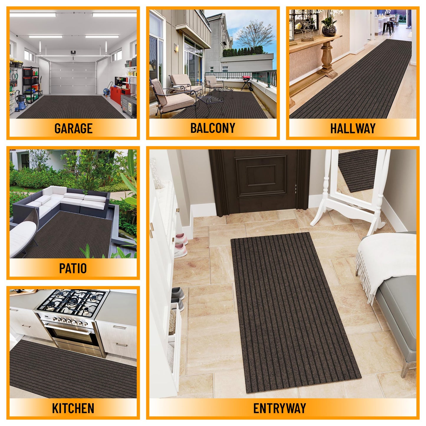 Ottomanson 2'7" x 5' Mud Mat Area Rug Scraper Carpet - Non-Slip, Dirt Trapping for Indoor & Outdoor Use - Ideal for Entryway, Garage, Kitchen, Patio & High-Traffic Areas, Brown