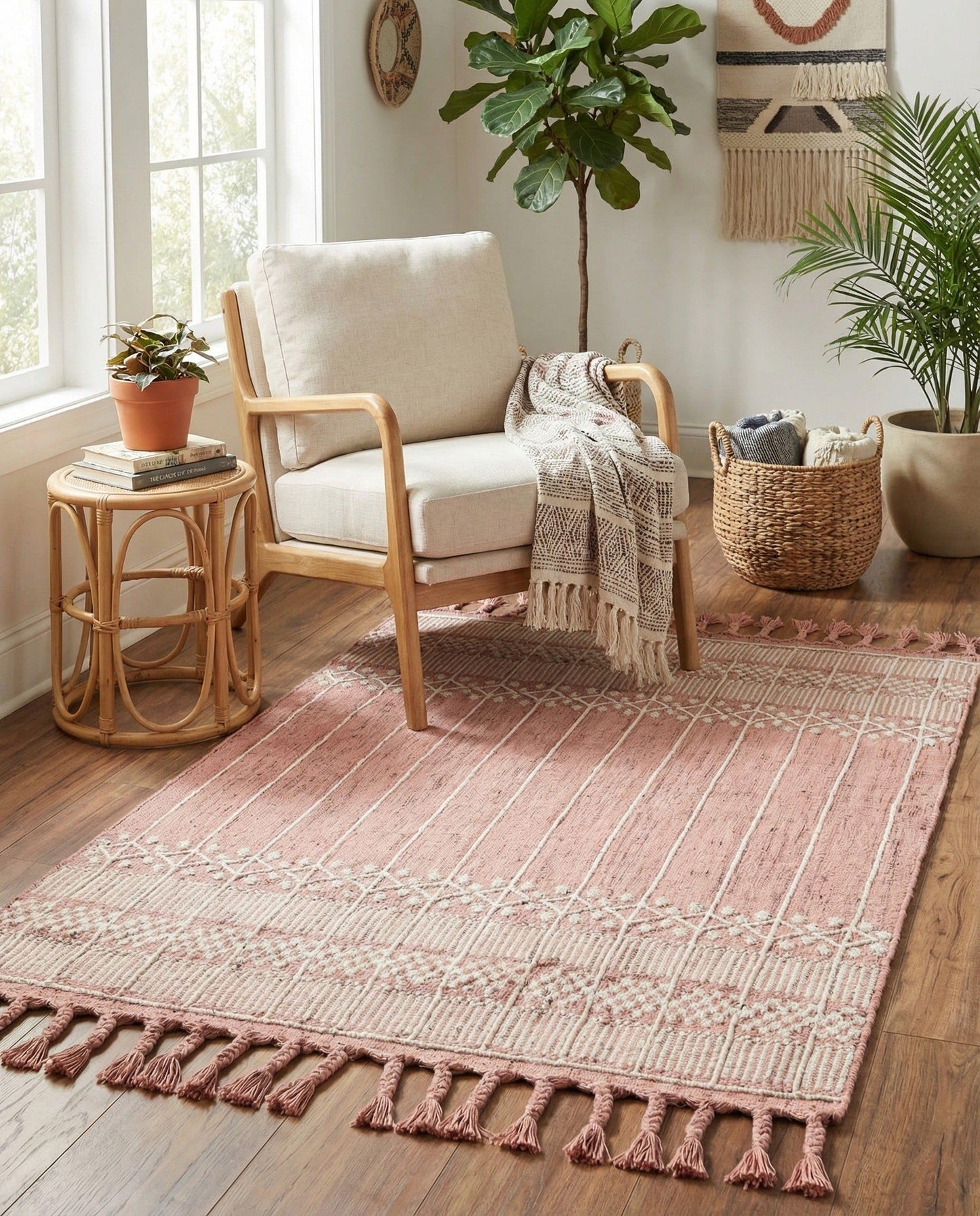 Rugs.com - Eco Bohemian Indoor Outdoor Rug – 4' 1 x 6' 1 Soft Pink Washable Indoor/Outdoor Rug – Eco-Friendly Recycled Material for Patios, Porches, and Entryways