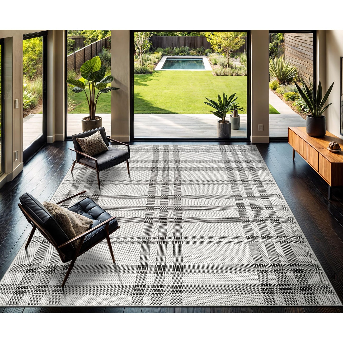 CAMILSON Easy Jute Rug 6x9, Indoor Outdoor Off-White Color Fiber Area Rugs for Entry, Living Room and Farmhouse Rug, Checkred Boho Woven Design, Easy-Cleaning, Washable Outside Carpet (6 x 9)